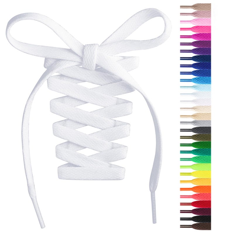 Handshop Flat Shoelaces 5/16" - Shoe Laces Replacements For Sneakers and Athletic Shoes Boots White 137cm - Image 1